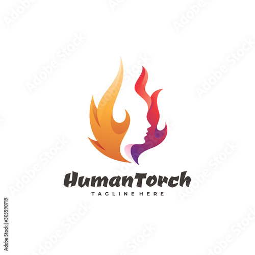 Modern Abstract Human Head and Fire Flame Logo Icon