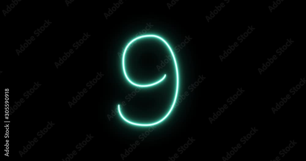 Blue neon tube folded in the form of number 9 on transparent background Blue neon tube folded in the form of number 9 on transparent background