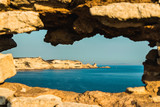 View of the Corsica coastline scenery framed by rocks - Bonifaccio