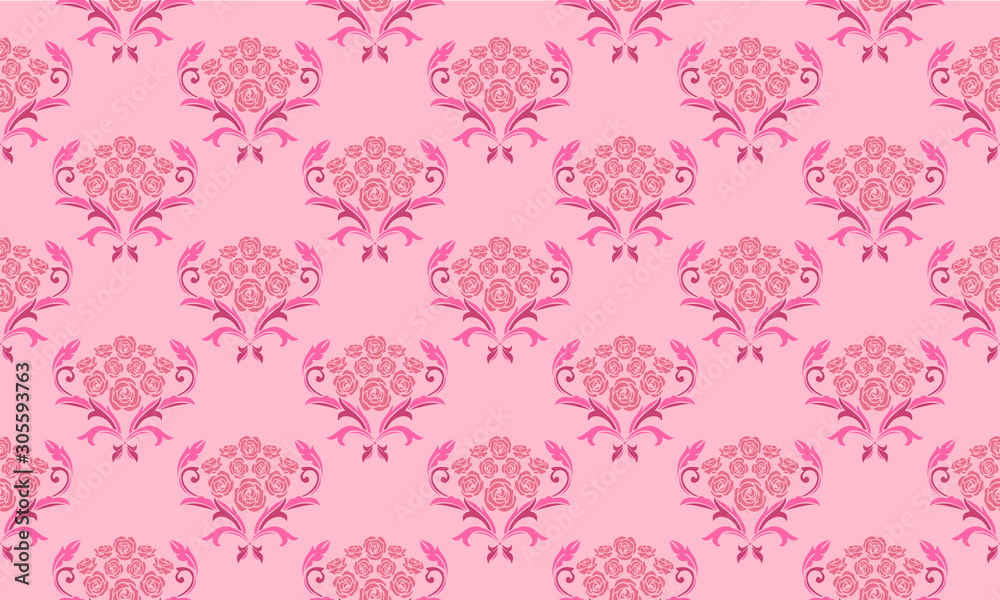 Soft pink and magenta floral pattern, isolated on pink background. Soft pink and magenta floral pattern, isolated on pink background.