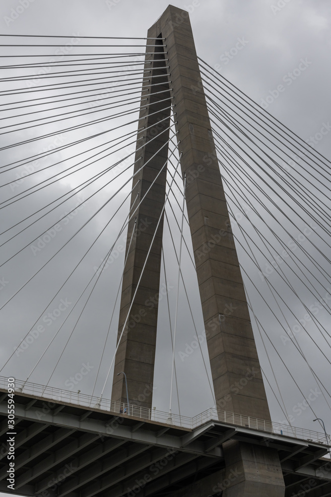 Naklejka premium Arthur Ravenel Jr. Bridge tower viewed from the Cooper river in Charleston, South Carolina