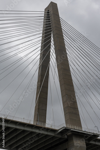 Arthur Ravenel Jr. Bridge tower viewed from the Cooper river in Charleston, South Carolina © Alex Krassel