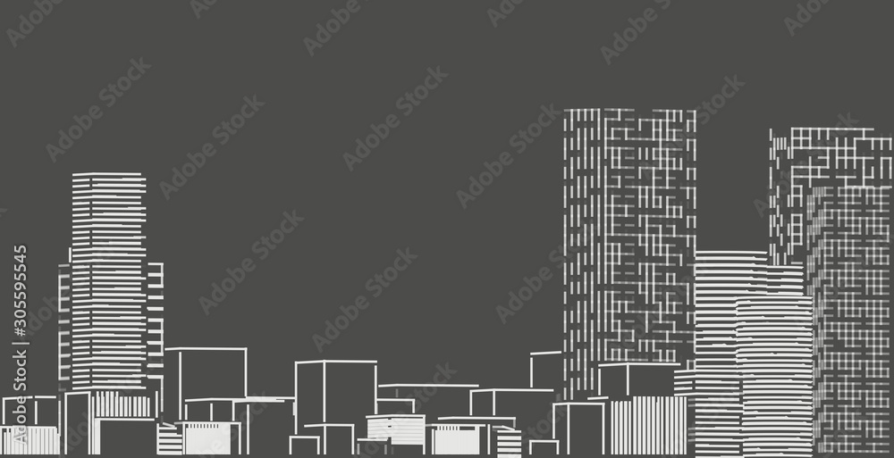 Cityscape modern architecture, office building cityscape background. Skyscraper sketch drawing.