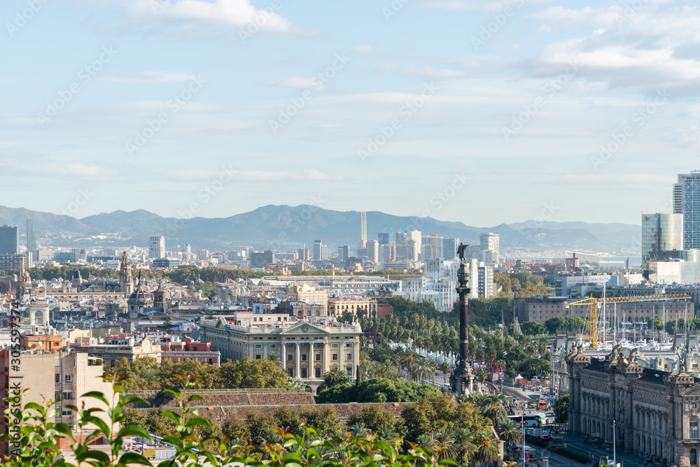 Scenic panoramic aerial Barcelona vista, Catalonia