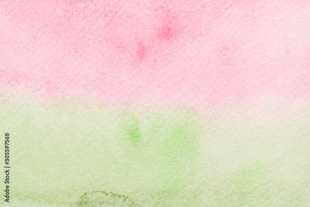 Abstract pink and green watercolor brush stroke.