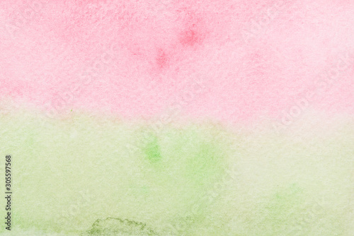 Abstract pink and green watercolor brush stroke.