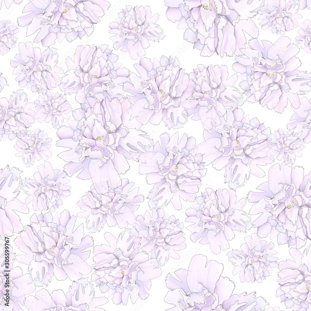 Hand drawn decorative seamless pattern with peonies flowers
