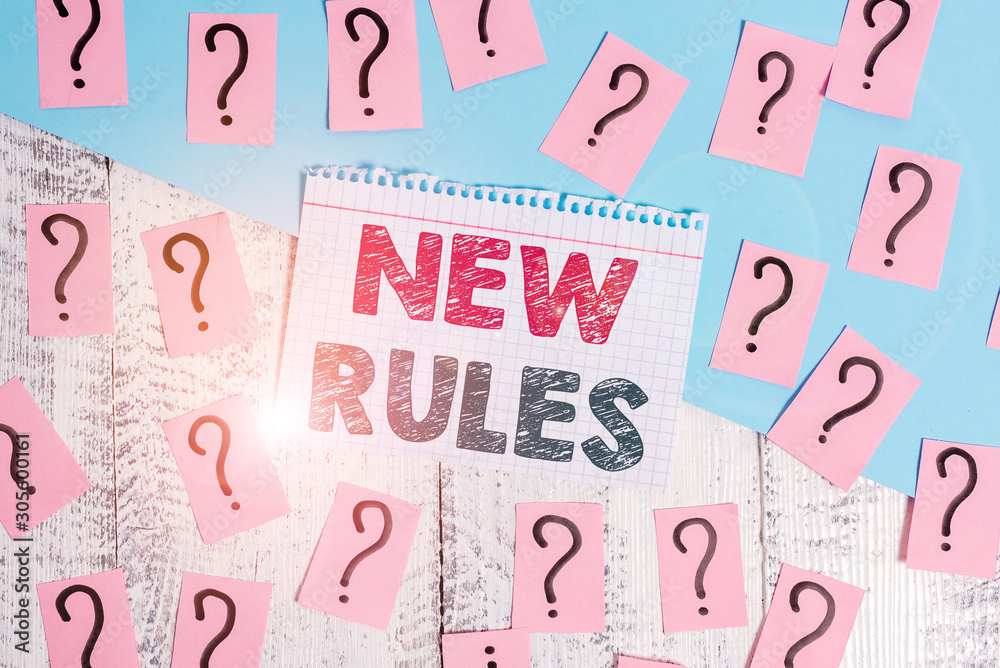 Text sign showing New Rules. Business photo showcasing recently one of a set of explicit or understood regulations Scribbled and crumbling papers with thick cardboard above wooden table Text sign showing New Rules. Business photo showcasing recently one of a set of explicit or understood regulations Scribbled and crumbling papers with thick cardboard above wooden table