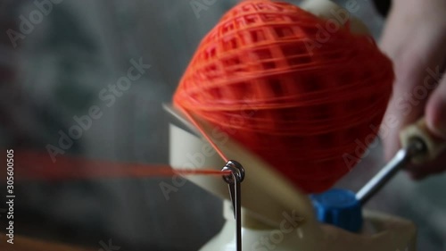 Orange Yarn Ball Winding Close Up 2