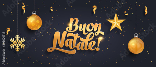 Buon Natale - Merry Christmas black background illustration in Italian language photo