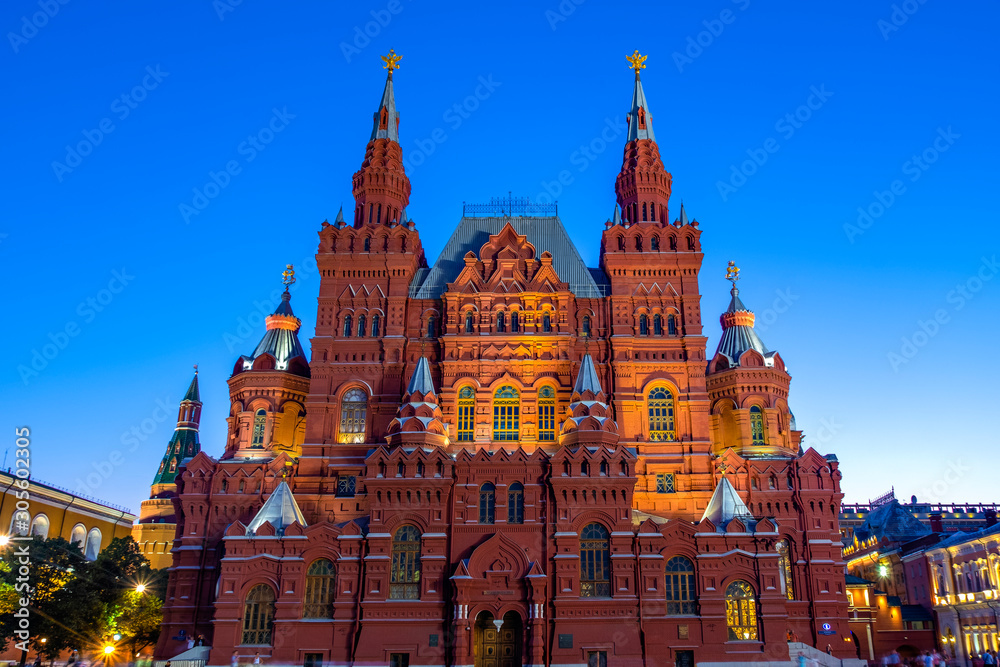 State Historical Museum in Red square, during Blue Twilight, Moscow, Russia. A museum of Russian history which was established since 1872. State Historical Museum in Red square, during Blue Twilight, Moscow, Russia. A museum of Russian history which was established since 1872.