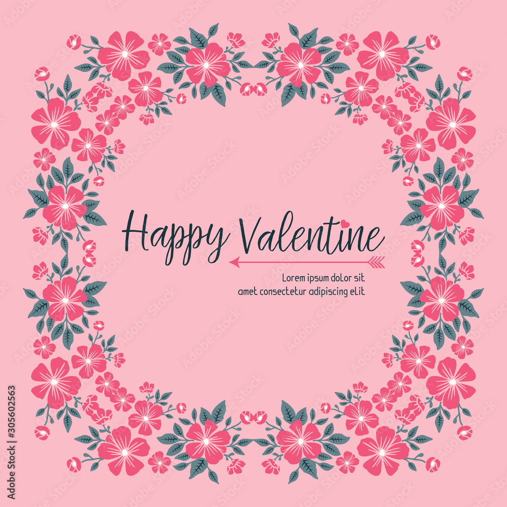 Space for text, happy valentine day, with shape art of leaf flower frame. Vector