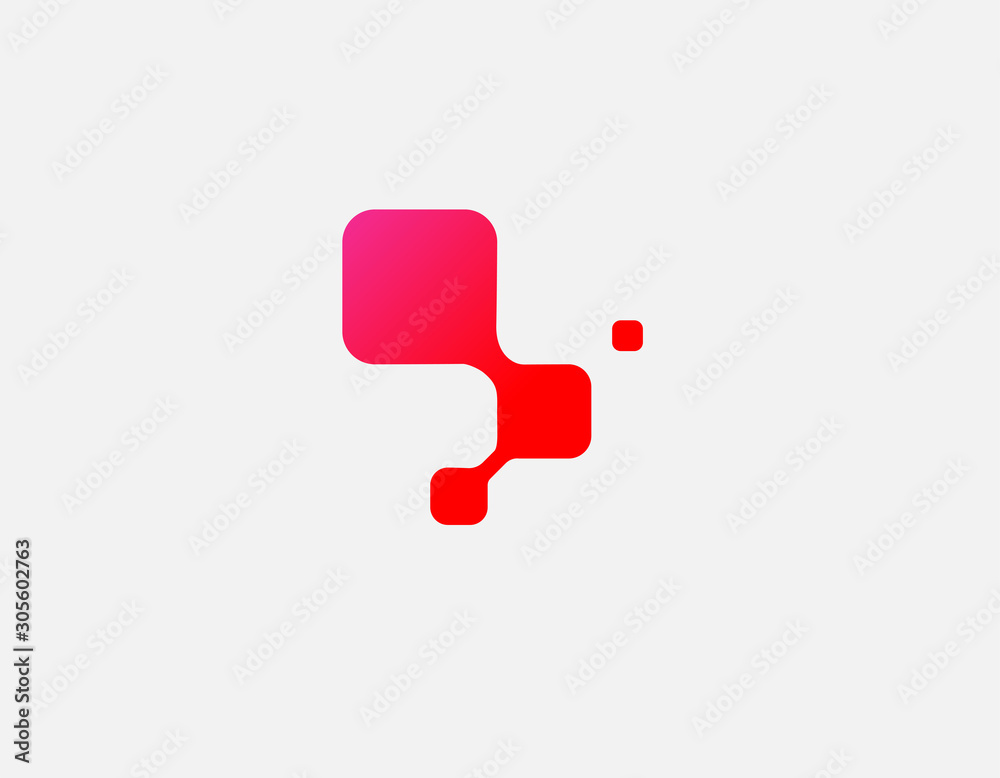 Bright red abstract geometric logo icon three squares interconnected chemical bond design for your company