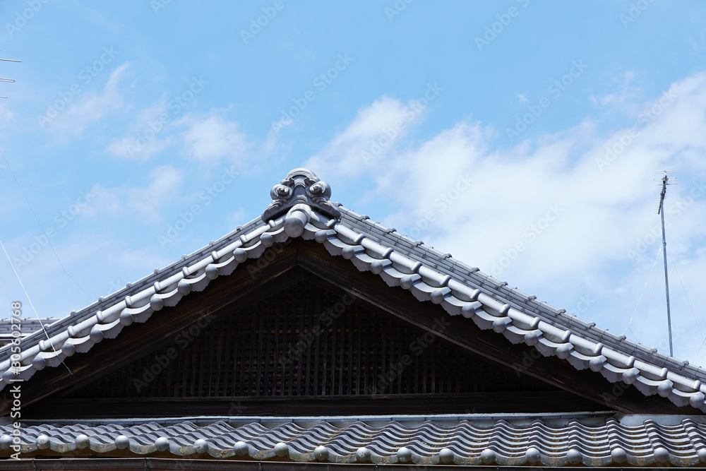 Traditional Japanese building, roof tiles