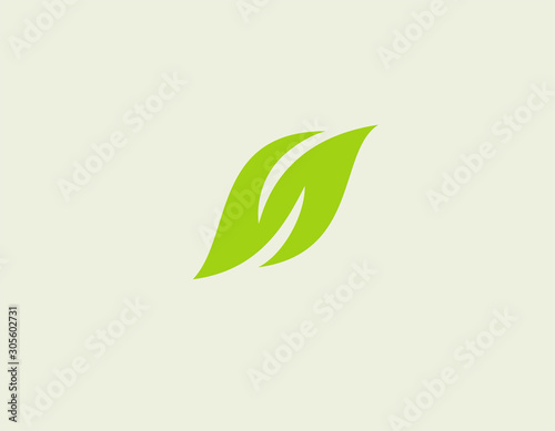 Creative abstract geometric green logo icon letter H in the form of a leaf plant design for your company