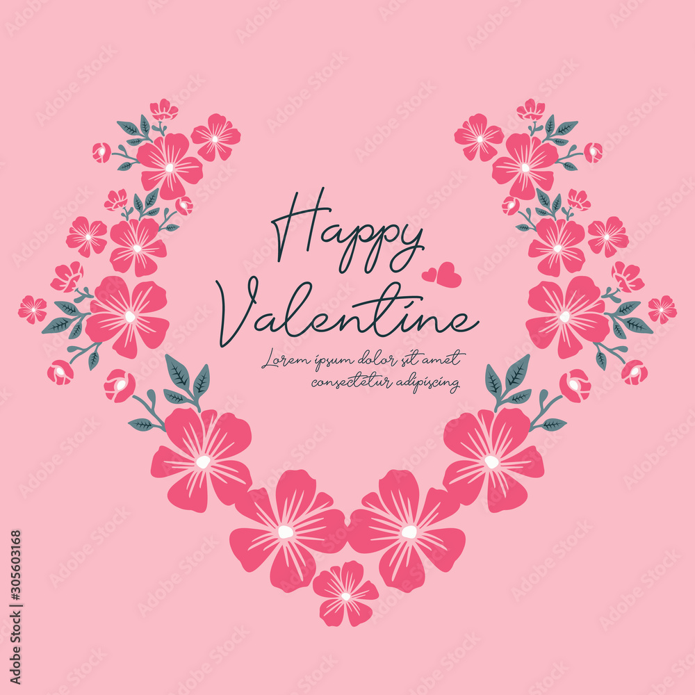 Vintage text of valentine day, with drawing leaf flower frame background. Vector