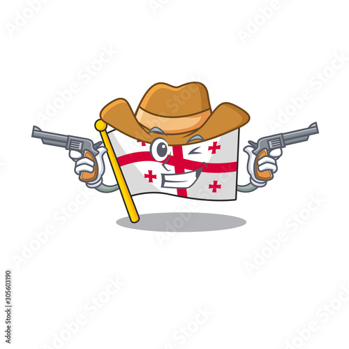 Flag Georgia cartoon character as a Cowboy holding guns