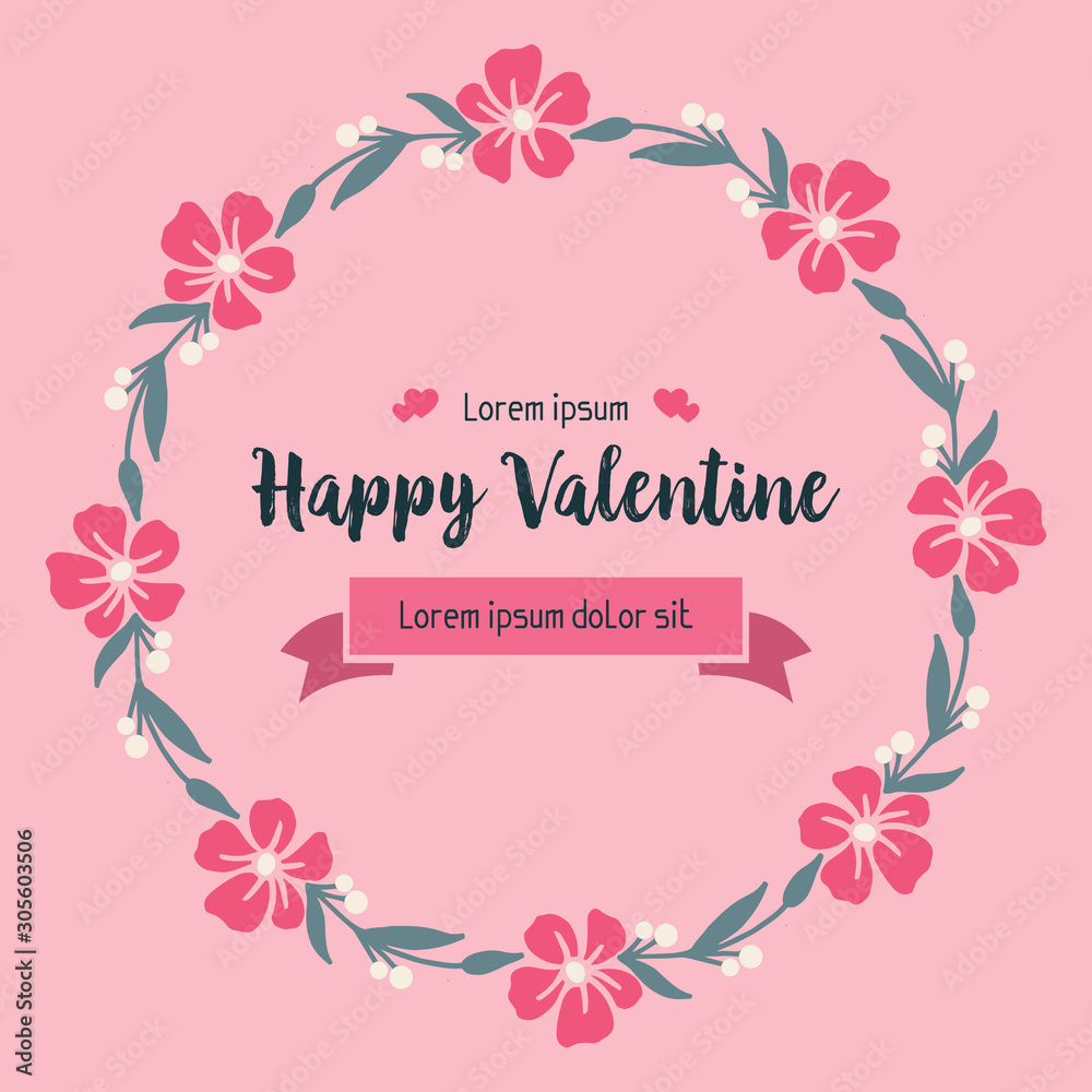 Greeting card or poster for valentine day, with art style of leaf flower frame. Vector
