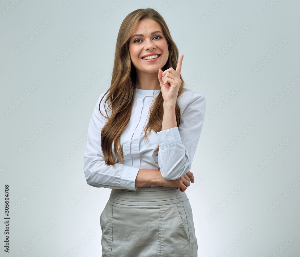 business woman pointing finger up business woman pointing finger up