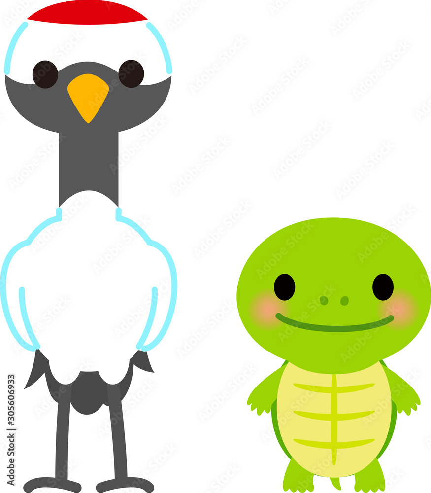 Obraz premium かわいい鶴と亀のキャラクター