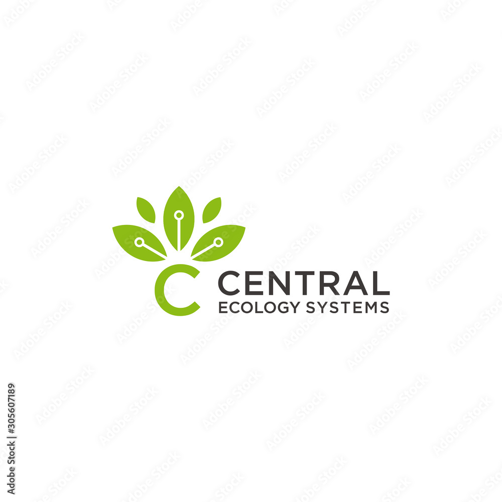 technology logo with the letter c and leaf elements, vector eps 10 technology logo with the letter c and leaf elements, vector eps 10