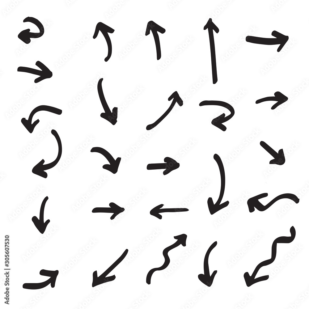 Set of Hand drawn vector arrows doodle on white background.design element vector illustration. Set of Hand drawn vector arrows doodle on white background.design element vector illustration.