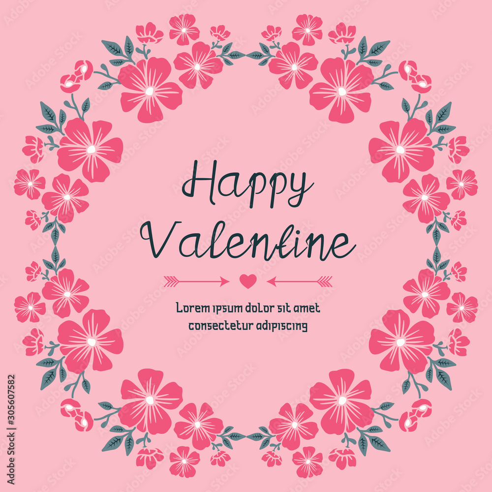 Letter valentine day, with elegant pink flower frame art. Vector