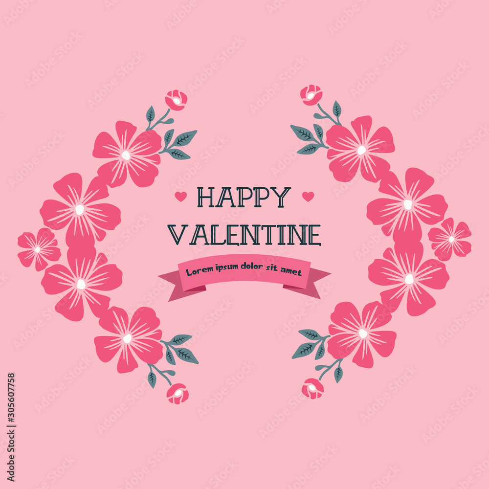Letter valentine day, with elegant pink flower frame art. Vector