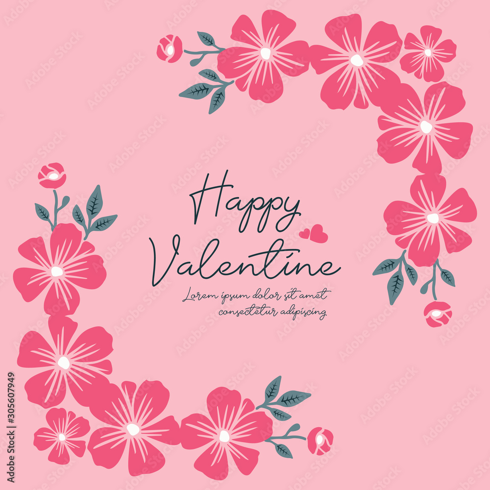 Beautiful text of valentine day, with ornate feature of pink flower frame. Vector