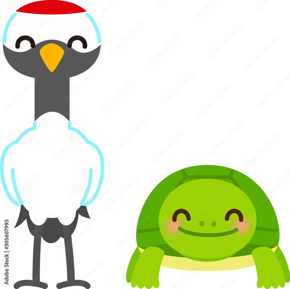 Fototapeta premium かわいい鶴と亀のキャラクター