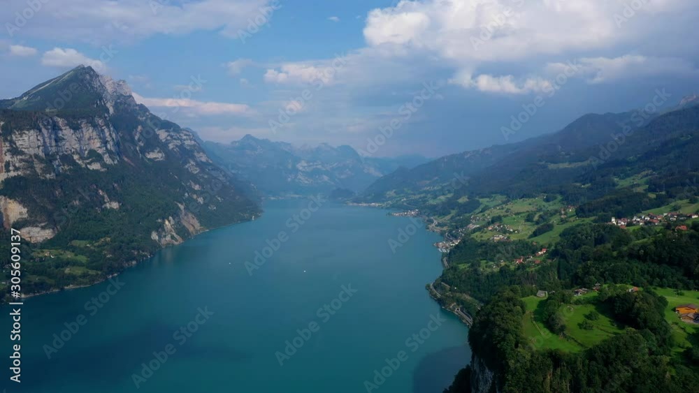 Lake Walensee in the Swiss Alps - aerial views in Switzerland - aerial photography Lake Walensee in the Swiss Alps - aerial views in Switzerland - aerial photography