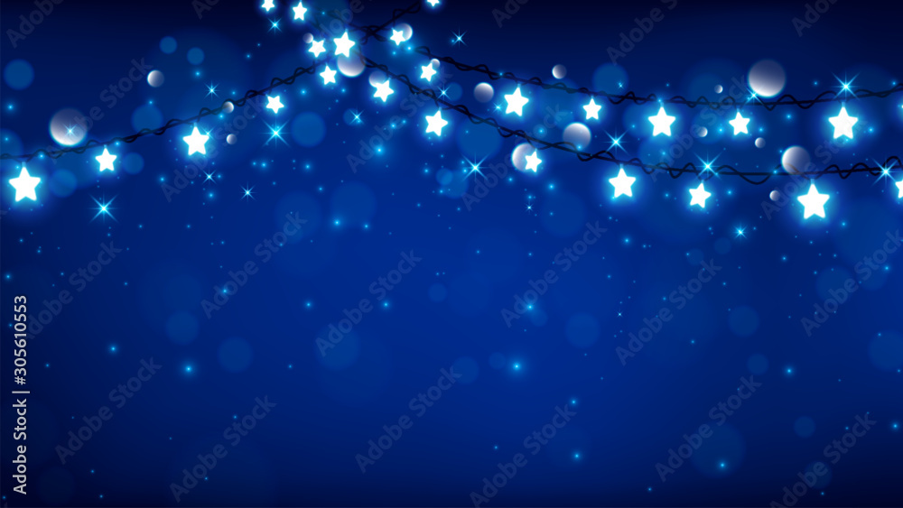 Christmas background consist of fairy lights as star shape with magic