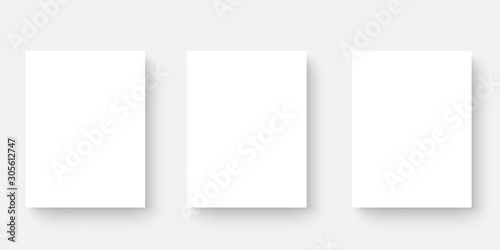 Blank white paper banner sheets with soft shadow. Vector