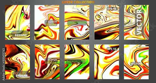 Set abstract marble modern designe. Splash acrylic colored bright liquid. Paints texture A4. For sale flyer cover presentation print business cards calendars invitations sites packaging. Copy space. 