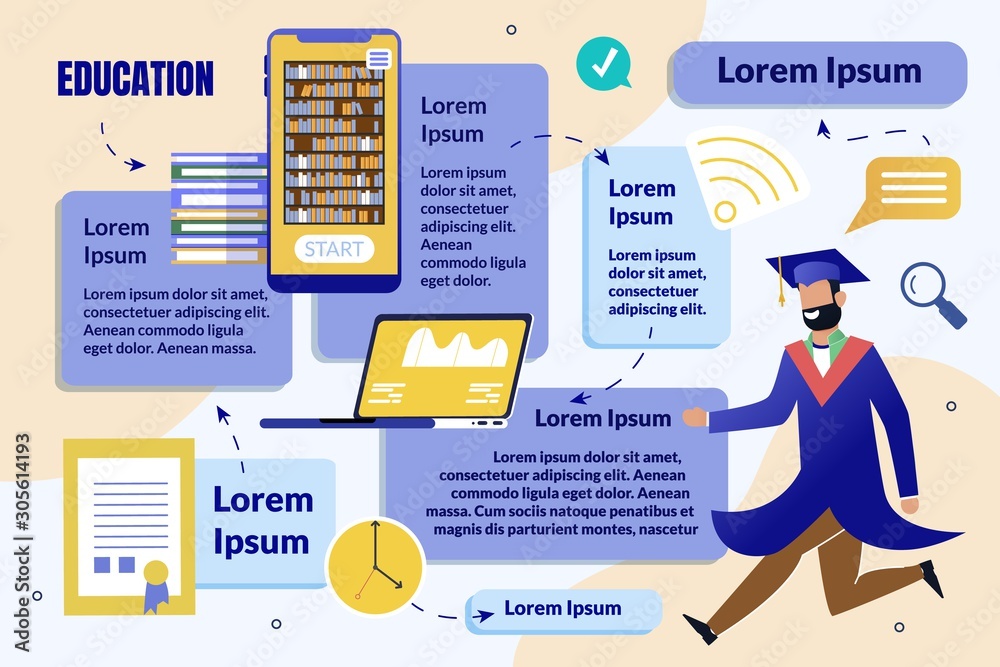 Obraz premium Online Education Flat Vector Infographics Poster