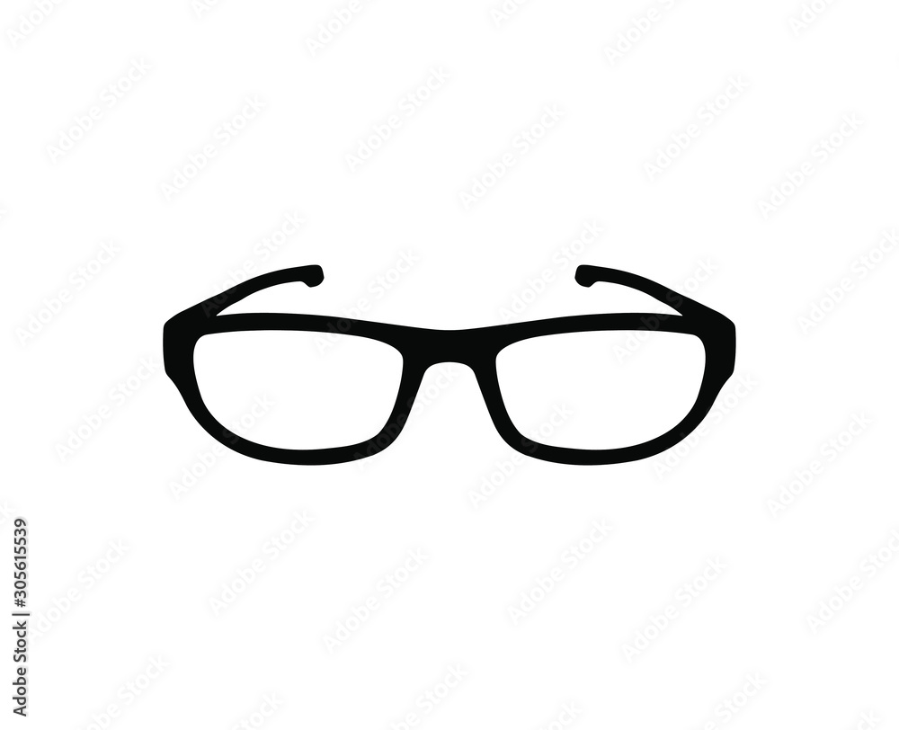 Stylish black frame glasses isolated on white background. Single silhouette glasses vector design