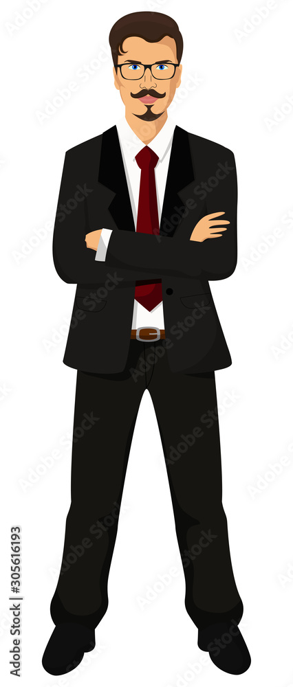 Vector illustration of a handsome young manager business man wearing glasses isolated on white background Vector illustration of a handsome young manager business man wearing glasses isolated on white background