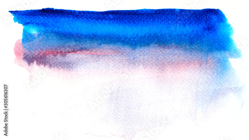 Bright with colorful watercolor stroke and spray on paper , Abstract texture by hand drawn blue with purple and pink color liquid drip on white background