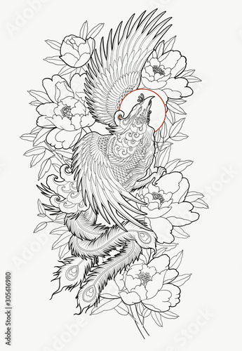 Hand Drawn Phoenix And Flower Outline Tattoo Design Stock Illustration Adobe Stock Hand Drawn Phoenix And Flower Outline Tattoo Design Stock Illustration Adobe Stock