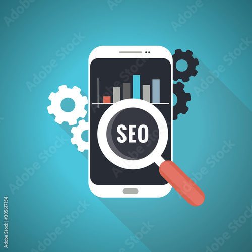 Search engine optimisation concept, SEO optimisation concept. Blue Theme Concept.