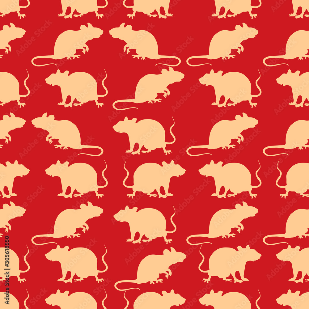 Chinese Lunar New Year 2020 holiday background. Rats and traditional chinese floral symbol elements. Vector seamless pattern for wrapping, poster, greeting cards, wallpaper.