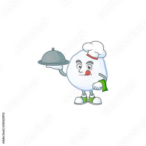 smiling snowball as a Chef with food cartoon style design