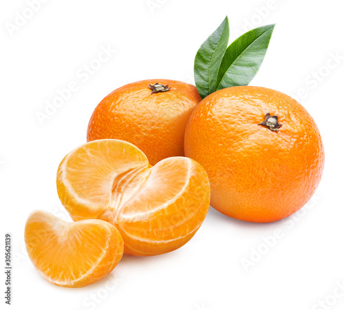 Delicious mandarines, isolated on white background