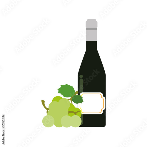 wine bottle with grapes flat style icon