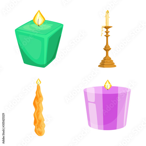 Vector illustration of light and wax icon. Set of light and ceremony vector icon for stock.