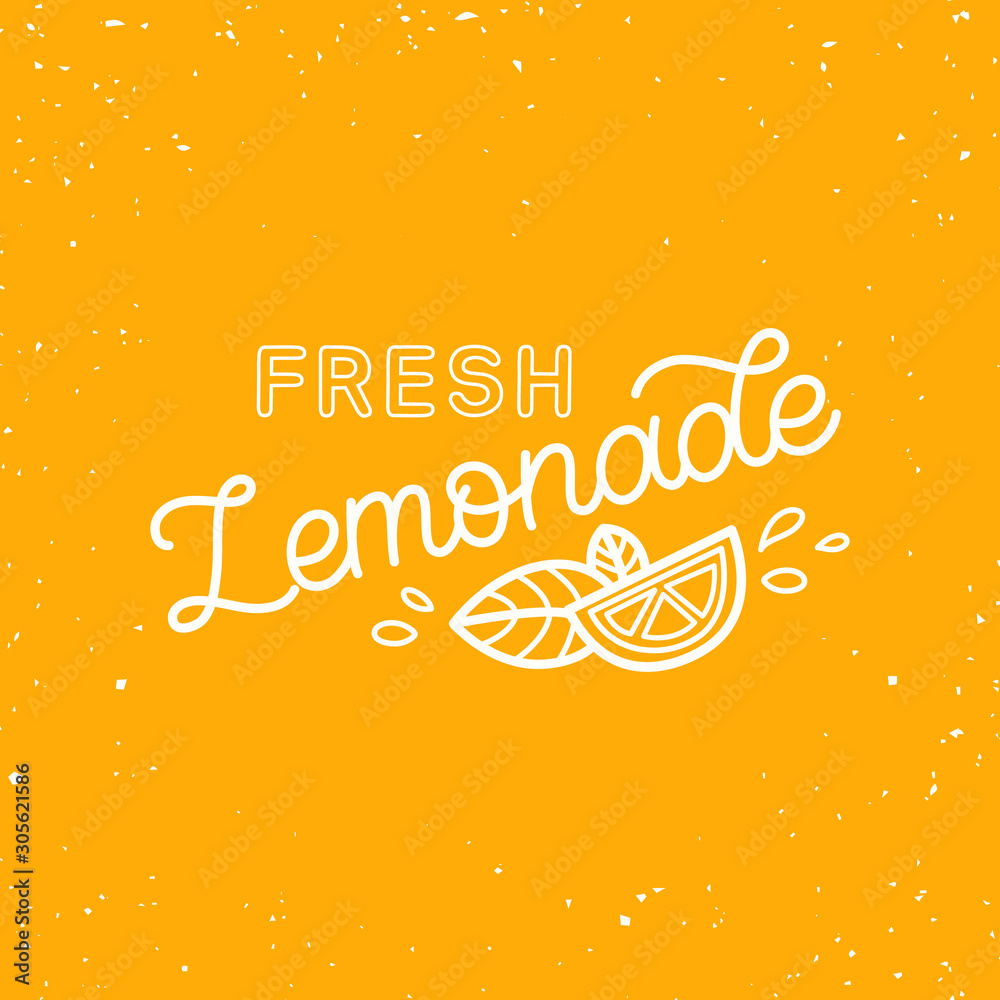 Hand drawn lettering logo. The inscription: Fresh lemonade. Perfect design for greeting cards, posters, T-shirts, banners, print invitations.Monoline style.