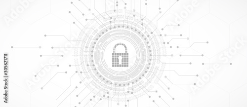 internet digital security technology concept for business background. Lock on circuit board