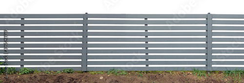 New wooden rural fence made of horizontal blue planks isolated