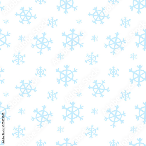 Seamless pattern with blue snowflakes and snow