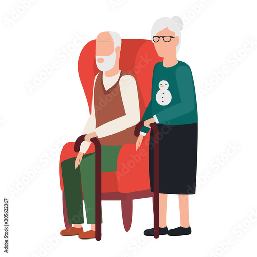grandmother and grandfather seated in sofa avatars characters